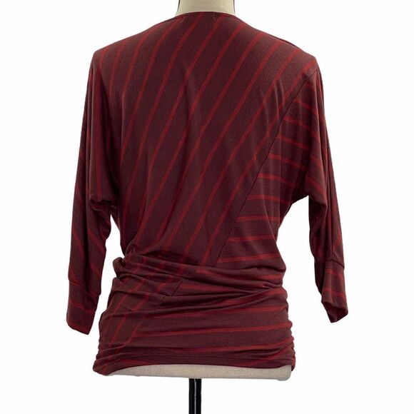 MAI Tai Red Striped Cowl Neck 3/4 Sleeve Top Small - Picture 3 of 9